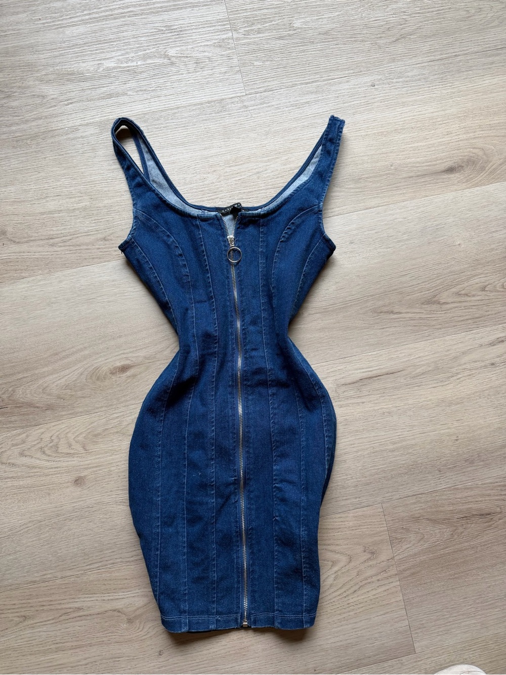 Haute Monde Navy Blue Denim Zip-Front Mini Dress